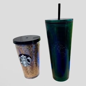 2 Starbucks Cold Cup Tumbler’s - 2022 24oz/Gold Glitter 16oz